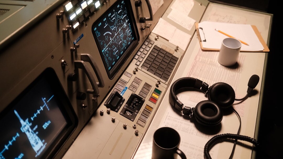 Television broadcast control room with multiple monitors